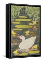 Mother Duck in the Pond with Her Ducklings-Linda Benton-Framed Stretched Canvas