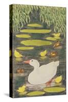 Mother Duck in the Pond with Her Ducklings-Linda Benton-Stretched Canvas