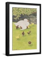 Mother Duck with Ducklings-Linda Benton-Framed Giclee Print