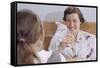 Mother Enjoying Glass of Orange Juice in Bed-William P. Gottlieb-Framed Stretched Canvas