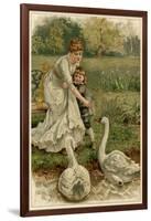 Mother, Girl, Swans-EK Johnson-Framed Art Print