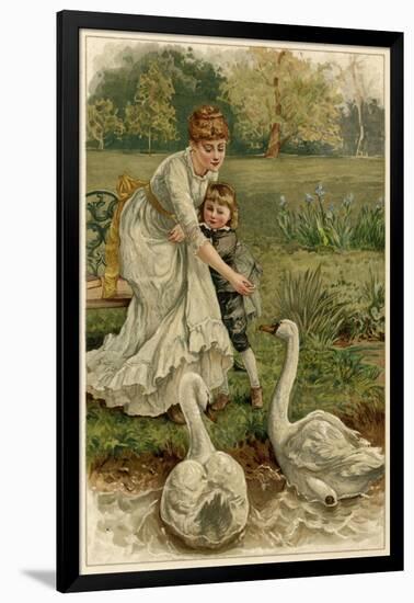 Mother, Girl, Swans-EK Johnson-Framed Art Print