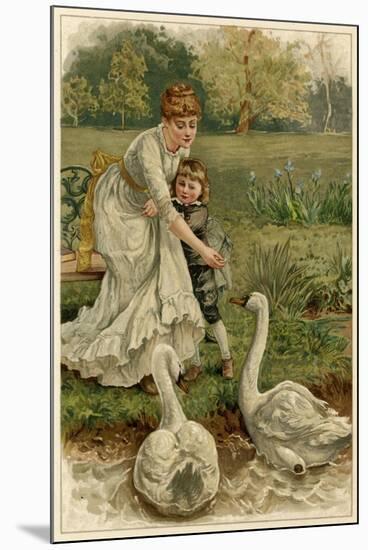 Mother, Girl, Swans-EK Johnson-Mounted Premium Giclee Print