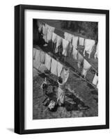 Mother Hanging Laundry Outdoors During Washday-Alfred Eisenstaedt-Framed Premium Photographic Print