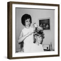 Mother Helps 16 Year Old Daughter Get Ready for Date, Ca. 1970-null-Framed Photographic Print