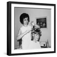 Mother Helps 16 Year Old Daughter Get Ready for Date, Ca. 1970-null-Framed Photographic Print