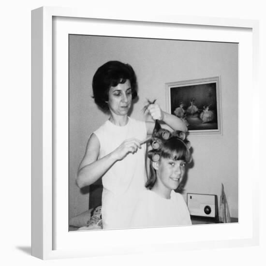 Mother Helps 16 Year Old Daughter Get Ready for Date, Ca. 1970-null-Framed Photographic Print