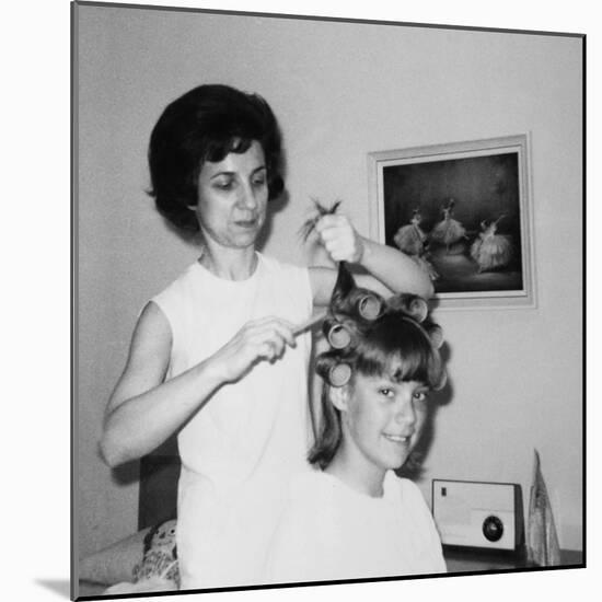 Mother Helps 16 Year Old Daughter Get Ready for Date, Ca. 1970-null-Mounted Photographic Print