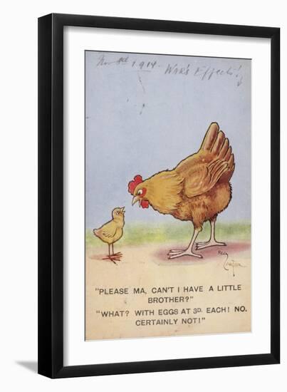 Mother Hen Scolding Chick About Rationed Eggs-null-Framed Giclee Print