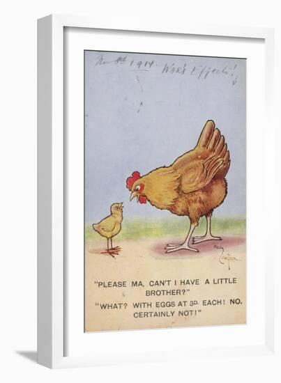 Mother Hen Scolding Chick About Rationed Eggs-null-Framed Giclee Print