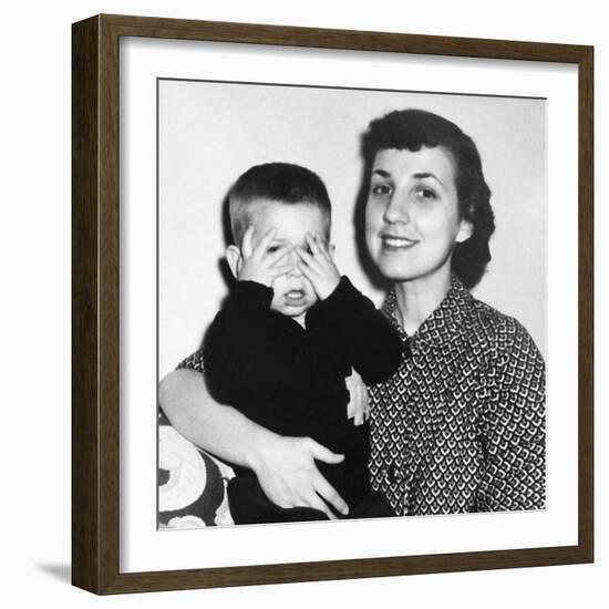 Mother Holding Son Playing Peek-A-Boo, Ca. 1955-null-Framed Photographic Print