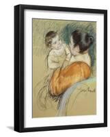 Mother Louise Holding Up Her Blue-Eyed Child-Mary Cassatt-Framed Giclee Print