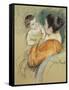 Mother Louise Holding Up Her Blue-Eyed Child-Mary Cassatt-Framed Stretched Canvas