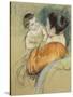 Mother Louise Holding Up Her Blue-Eyed Child-Mary Cassatt-Stretched Canvas