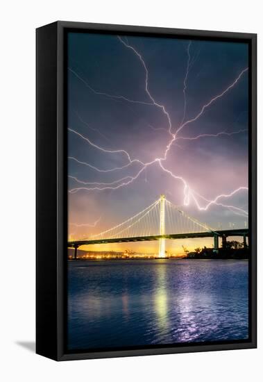 Mother Nature Appears, Lightning Storm Bay Bridge Oakland Bay Area-Vincent James-Framed Stretched Canvas