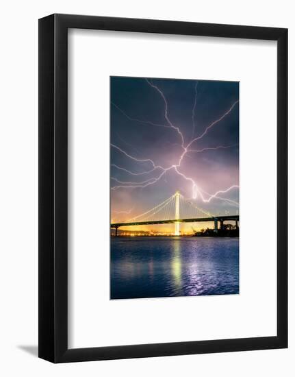 Mother Nature Appears, Lightning Storm Bay Bridge Oakland Bay Area-Vincent James-Framed Photographic Print