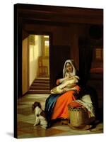 Mother Nursing Her Child, 1674-76-Pieter de Hooch-Stretched Canvas