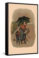 Mother Pig and Sad Little Pig Walking in the Rain-A. Gual-Framed Stretched Canvas