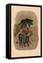 Mother Pig and Sad Little Pig Walking in the Rain-A. Gual-Framed Stretched Canvas