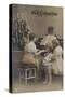Mother Playing Organ for Her Children at Christmas-null-Stretched Canvas