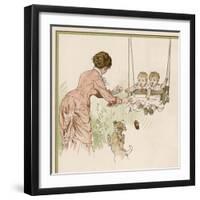 Mother Pushes Her Two Babies on a Swing-Woldemar Friedrich-Framed Art Print