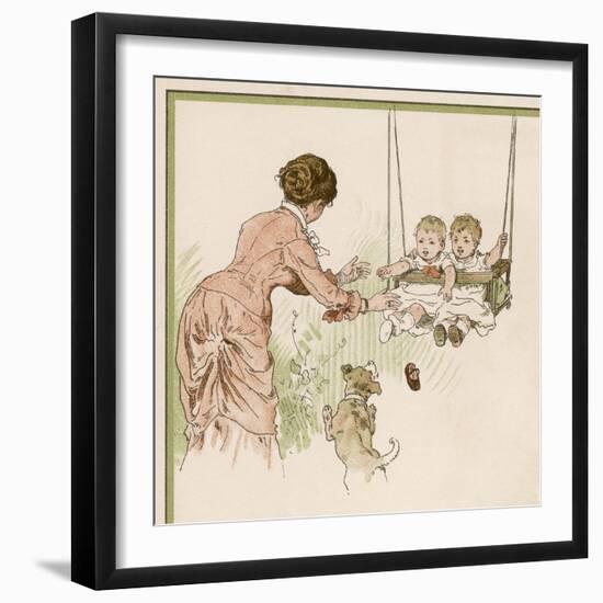 Mother Pushes Her Two Babies on a Swing-Woldemar Friedrich-Framed Art Print