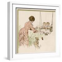 Mother Pushes Her Two Babies on a Swing-Woldemar Friedrich-Framed Art Print