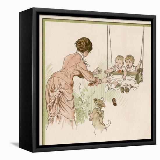 Mother Pushes Her Two Babies on a Swing-Woldemar Friedrich-Framed Stretched Canvas