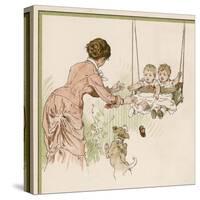 Mother Pushes Her Two Babies on a Swing-Woldemar Friedrich-Stretched Canvas