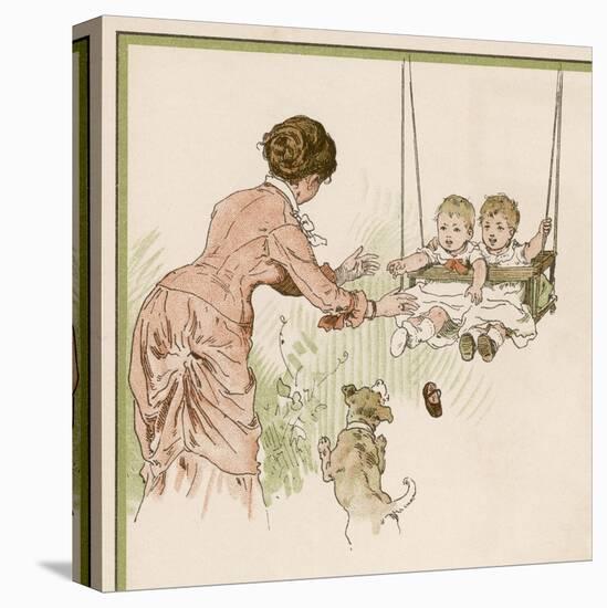 Mother Pushes Her Two Babies on a Swing-Woldemar Friedrich-Stretched Canvas