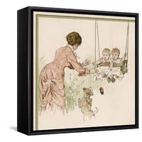 Mother Pushes Her Two Babies on a Swing-Woldemar Friedrich-Framed Stretched Canvas