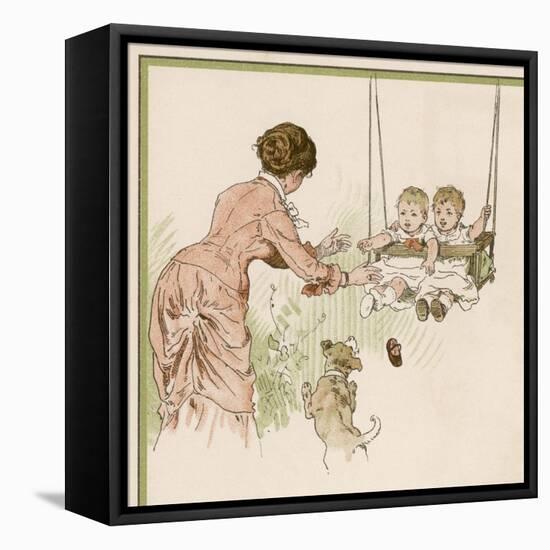 Mother Pushes Her Two Babies on a Swing-Woldemar Friedrich-Framed Stretched Canvas