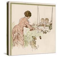 Mother Pushes Her Two Babies on a Swing-Woldemar Friedrich-Stretched Canvas