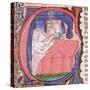 Mother receiving her newly born baby in bed, from Liber introductorium ad iudicia stellarum-Italian-Stretched Canvas