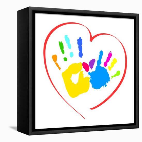 Mother's and Kid's Hands in A Heart-portarefortuna-Framed Stretched Canvas