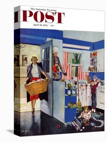 "Mother's Little Helpers" Saturday Evening Post Cover, April 18, 1953-John Falter-Stretched Canvas