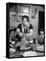 Mother Serving Spaghetti to Her Children-null-Framed Stretched Canvas