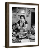 Mother Serving Spaghetti to Her Children-null-Framed Photographic Print