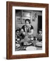 Mother Serving Spaghetti to Her Children-null-Framed Photographic Print