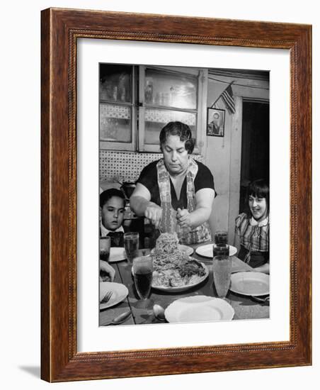 Mother Serving Spaghetti to Her Children-null-Framed Photographic Print