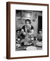 Mother Serving Spaghetti to Her Children-null-Framed Photographic Print