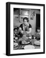 Mother Serving Spaghetti to Her Children-null-Framed Photographic Print