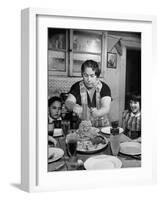 Mother Serving Spaghetti to Her Children-null-Framed Photographic Print