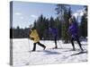 Mother Skiing with Her Son and Daughter-null-Stretched Canvas