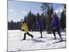 Mother Skiing with Her Son and Daughter-null-Mounted Photographic Print