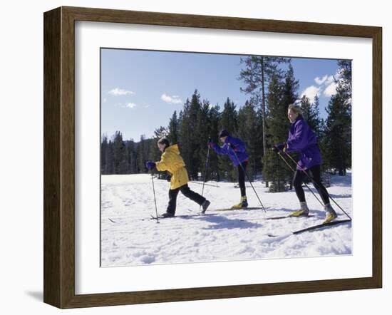 Mother Skiing with Her Son and Daughter-null-Framed Photographic Print