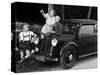 Mother Stands Next to Her Two Sons Sitting on the Hood of their Mercedes Automobile, Ca. 1948-null-Stretched Canvas