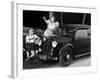 Mother Stands Next to Her Two Sons Sitting on the Hood of their Mercedes Automobile, Ca. 1948-null-Framed Photographic Print