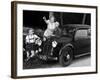 Mother Stands Next to Her Two Sons Sitting on the Hood of their Mercedes Automobile, Ca. 1948-null-Framed Photographic Print