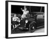 Mother Stands Next to Her Two Sons Sitting on the Hood of their Mercedes Automobile, Ca. 1948-null-Framed Photographic Print